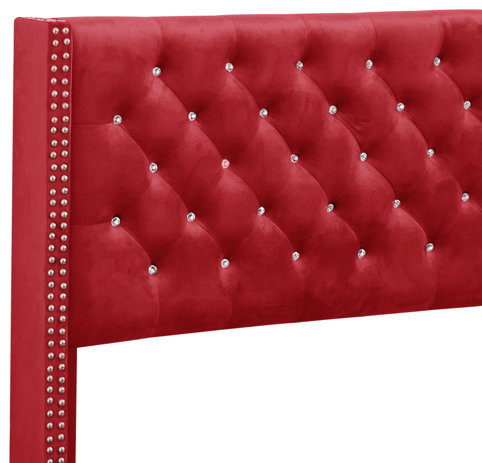 Chester Upholstered Velvet Bed, Cherry, Full