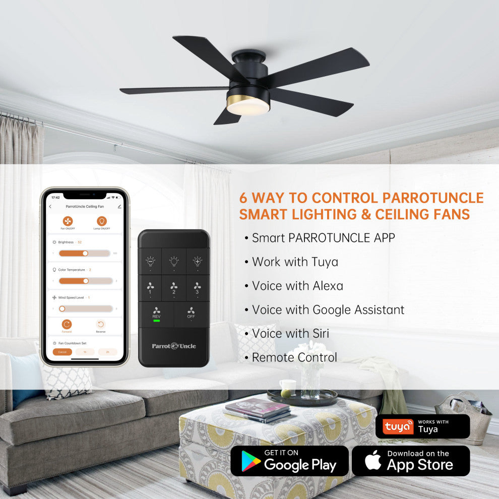 52 in LED Indoor Matte Black Smart Ceiling Fan with Light and Remote