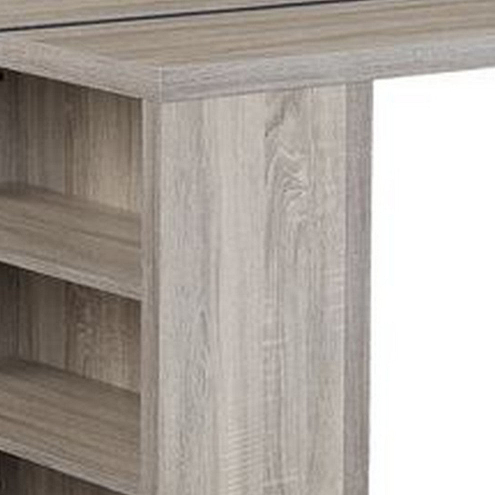 Benzara BM251154 Dining Table, 3 Side Open Compartments & Metal Trim Inlay, Gray