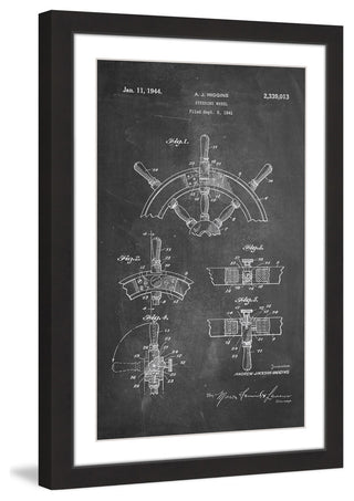 "Boat Steering Wheel 1941 Chalk" Framed Painting Print