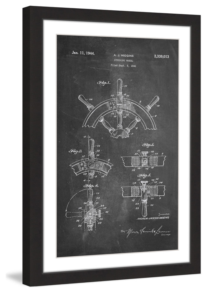 "Boat Steering Wheel 1941 Chalk" Framed Painting Print