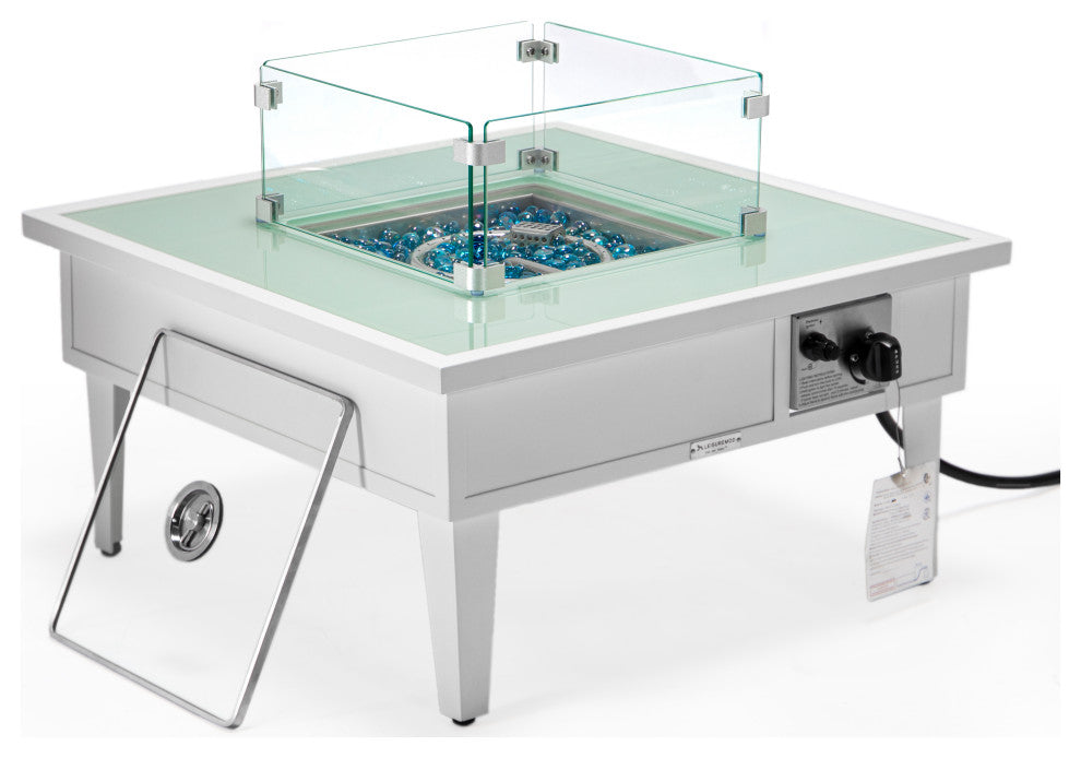 Leisuremod Walbrooke Patio Square Fire Pit Table With Aluminum Frame, White