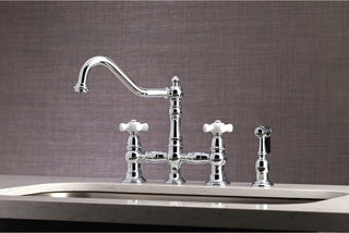 Kingston Brass Bridge Kitchen Faucet With Sprayer, Polished Chrome