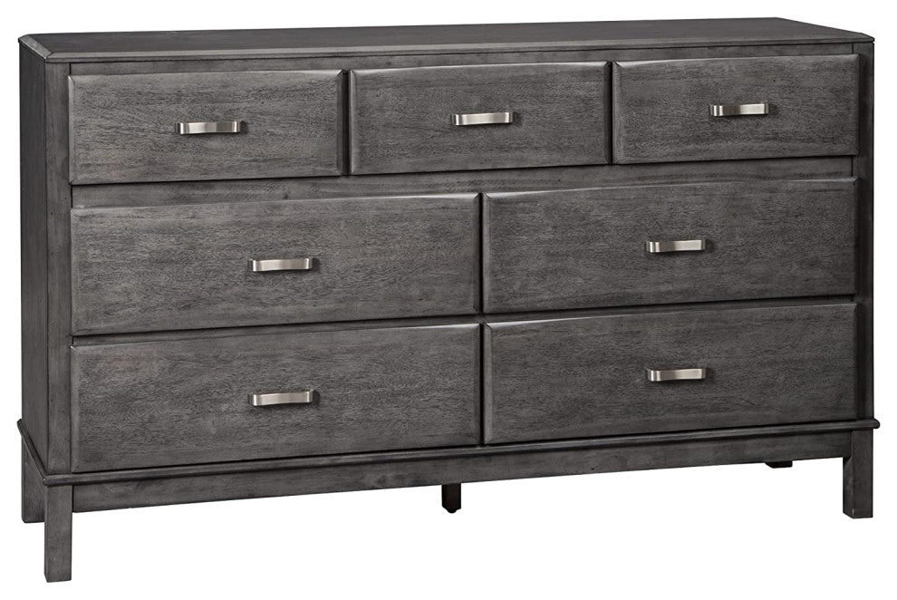 Contemporary Dresser, 7 Storage Drawers With Curved Pulls, Weathered Gray