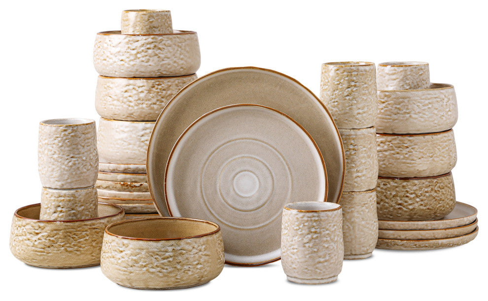 Stone by Mercer Project SHOSAI Stoneware 32 Piece Dinnerware Set, Sand