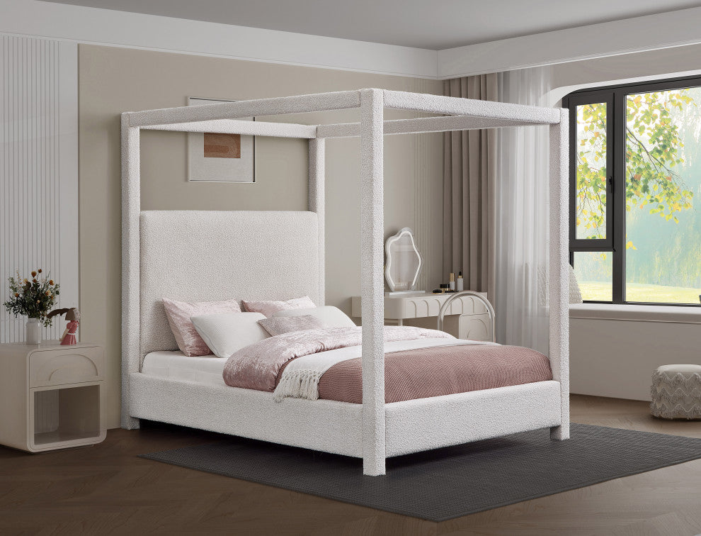 Eden Boucle Fabric Upholstered Bed, Cream, Queen