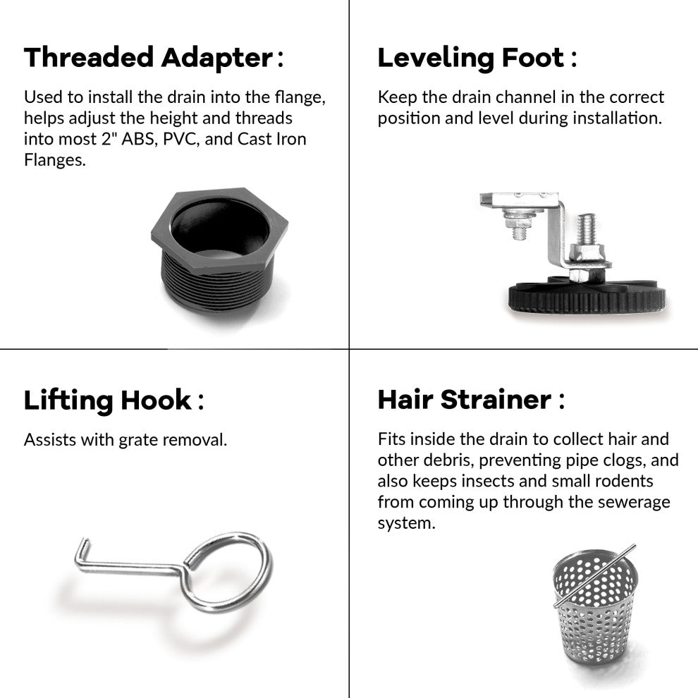 Linear Floor Drain with Removable Decorative Cover UPC certified, Matt Black, 24"