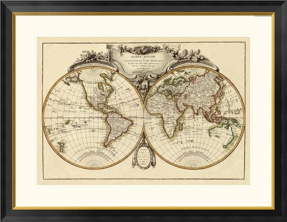 "Mappemonde, 1782" Framed Digital Print by Jean Janvier, 40x30"