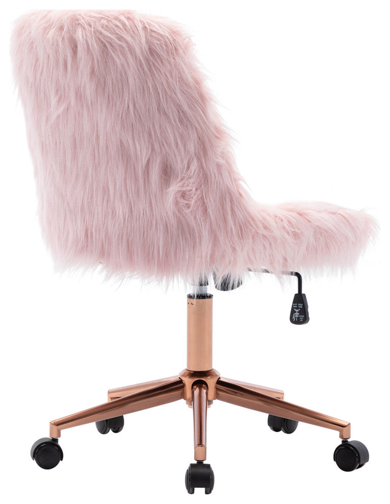 Fluffy Faux Fur Armless Swivel Desk Chair, Pink