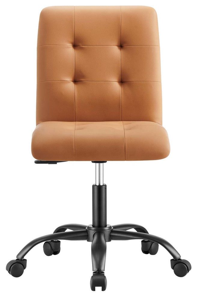 Prim Armless Vegan Leather Office Chair, Black Tan