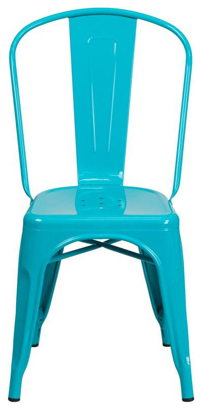 Crystal Blue Metal Indoor Outdoor Stackable Chair