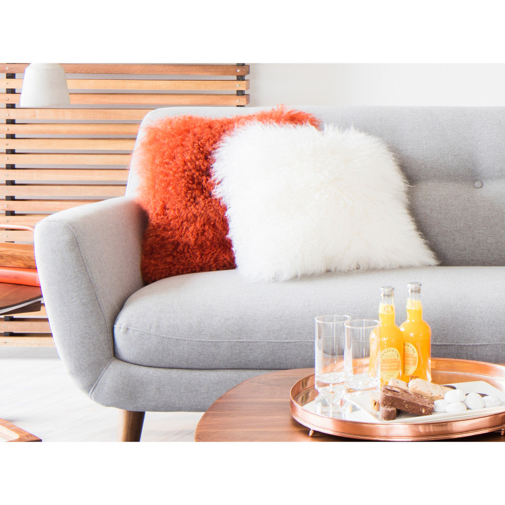 Contemporary Lamb Fur Pillow Orange - Orange