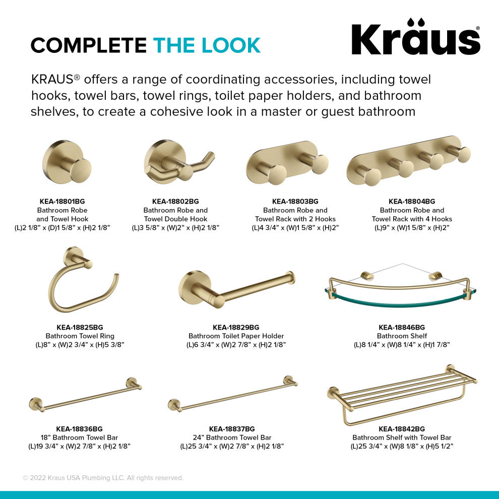 Elie Bathroom 18" Towel Bar, Brushed Gold