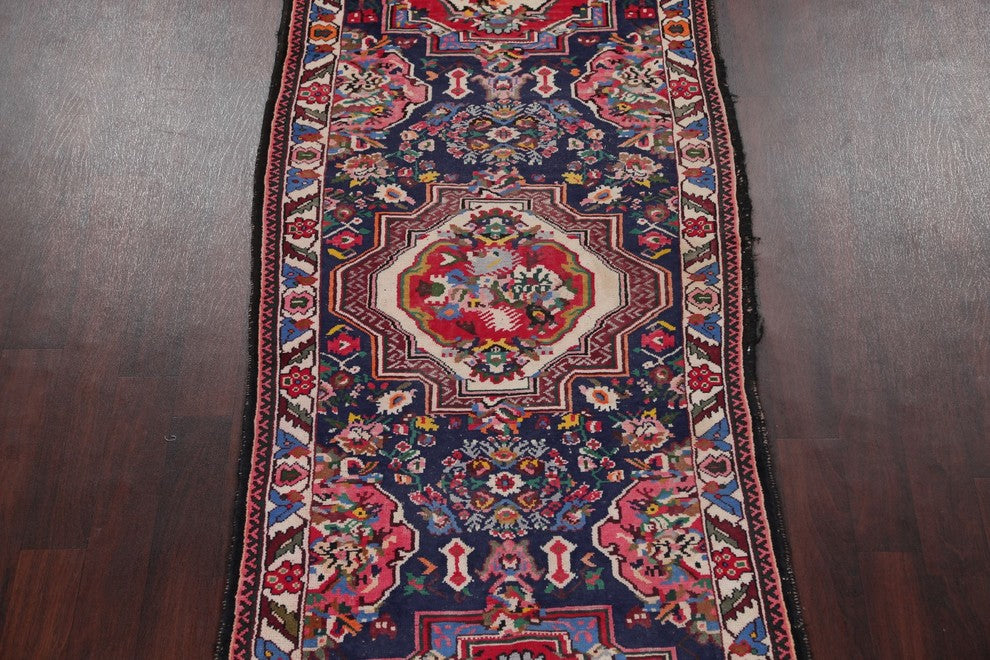 Consigned, Vintage Bidjar Persian Handmade 12' Oriental Rug, Blue, 12'5"X3'8"