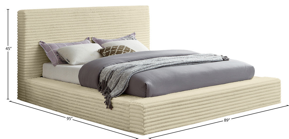 Dexter Upholstered Bed, Cream, King, Corduroy Fabric