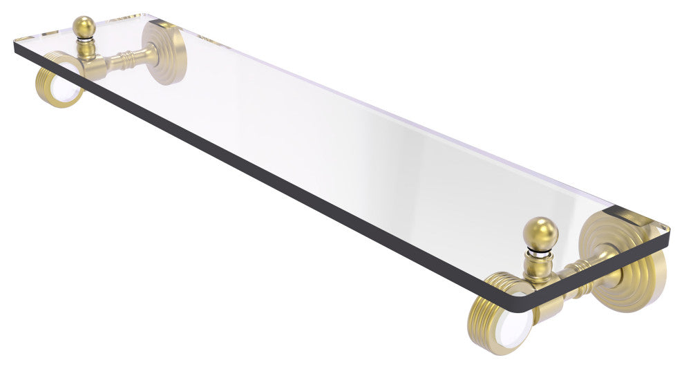 Pacific Grove 16" Glass Shelf with Groovy Accents, Satin Brass
