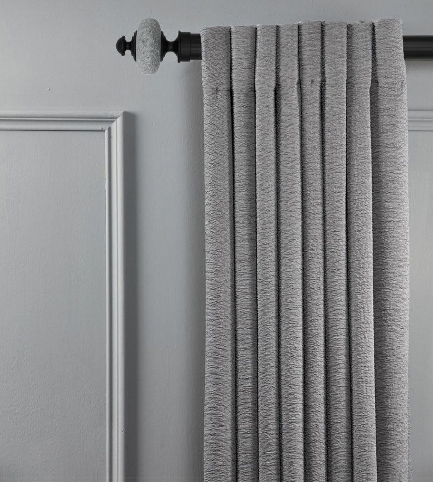 Linen Avenue Grey Stone Cap Single Curtain Rod Set,66-120 Inch,Matte Black