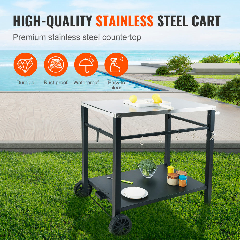 VEVOR Outdoor Grill Dining Cart Double-Shelf BBQ Movable Food Prep Trolley Patio