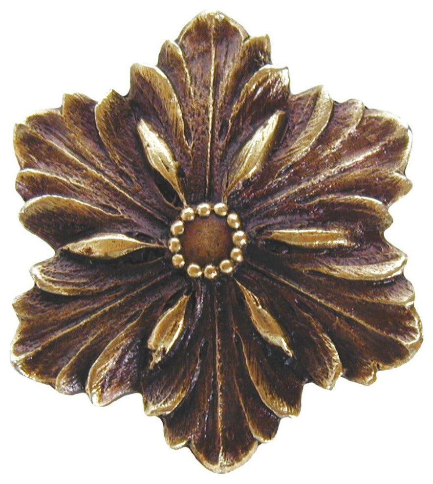 Opulent Flower Knob, Antique-Style Brass