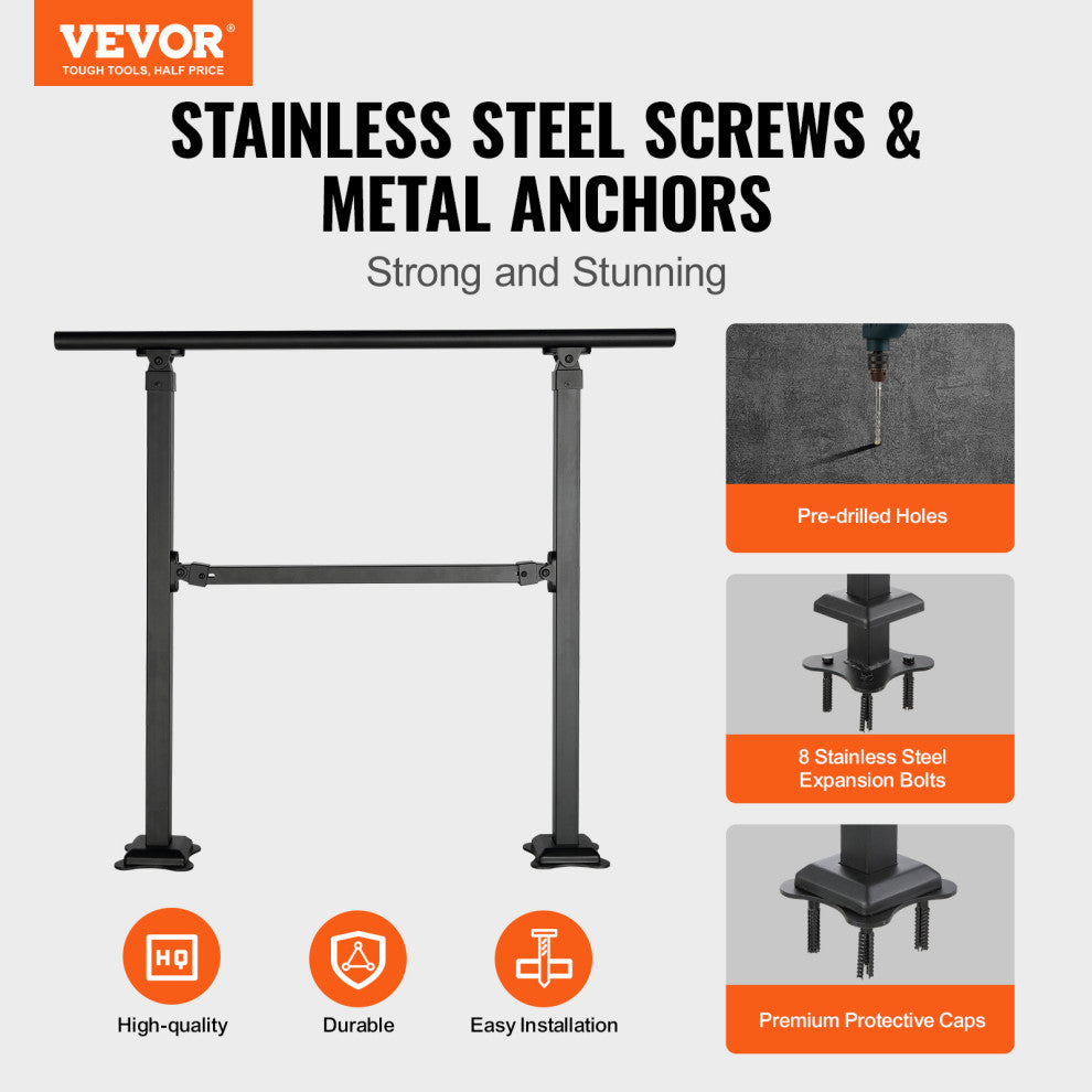 VEVOR Stair Handrail Railing 3 ft 3 Steps w/ Installation Kit Carbon S