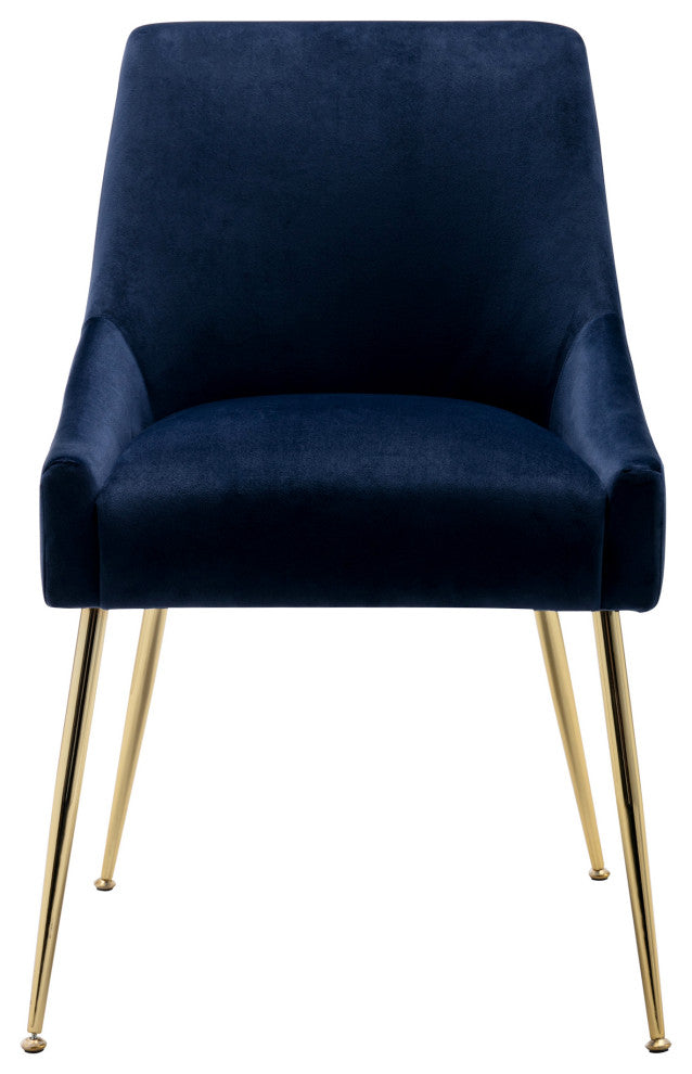 WestinTrends Upholstered Velvet Glam Accent Chair w/ Gold Metal Legs, Navy Blue