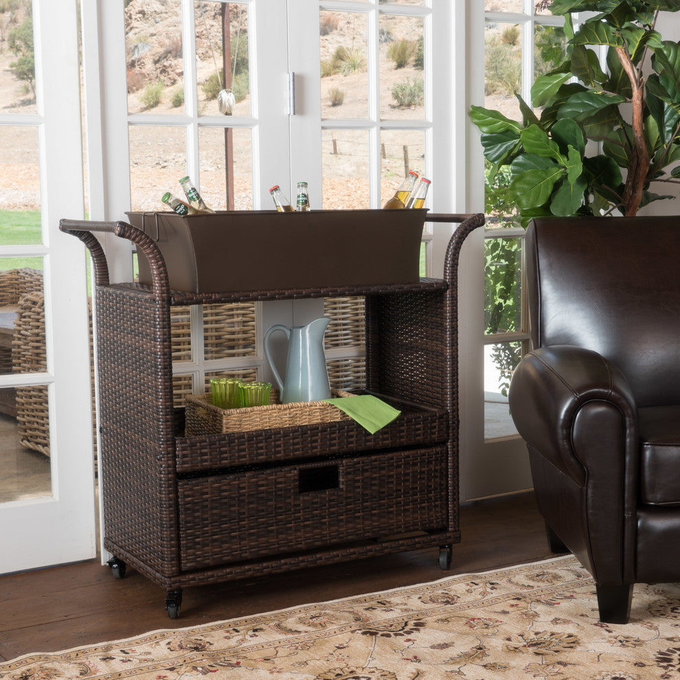 GDF Studio Tofino Multi-Brown Wicker Indoor Bar Cart