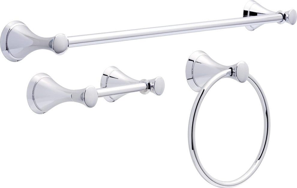 Delta Carlisle Oil Rubbed Bronze 3pc Bath Set With 24" Towel Bar CLL63-OB, Polished Chrome
