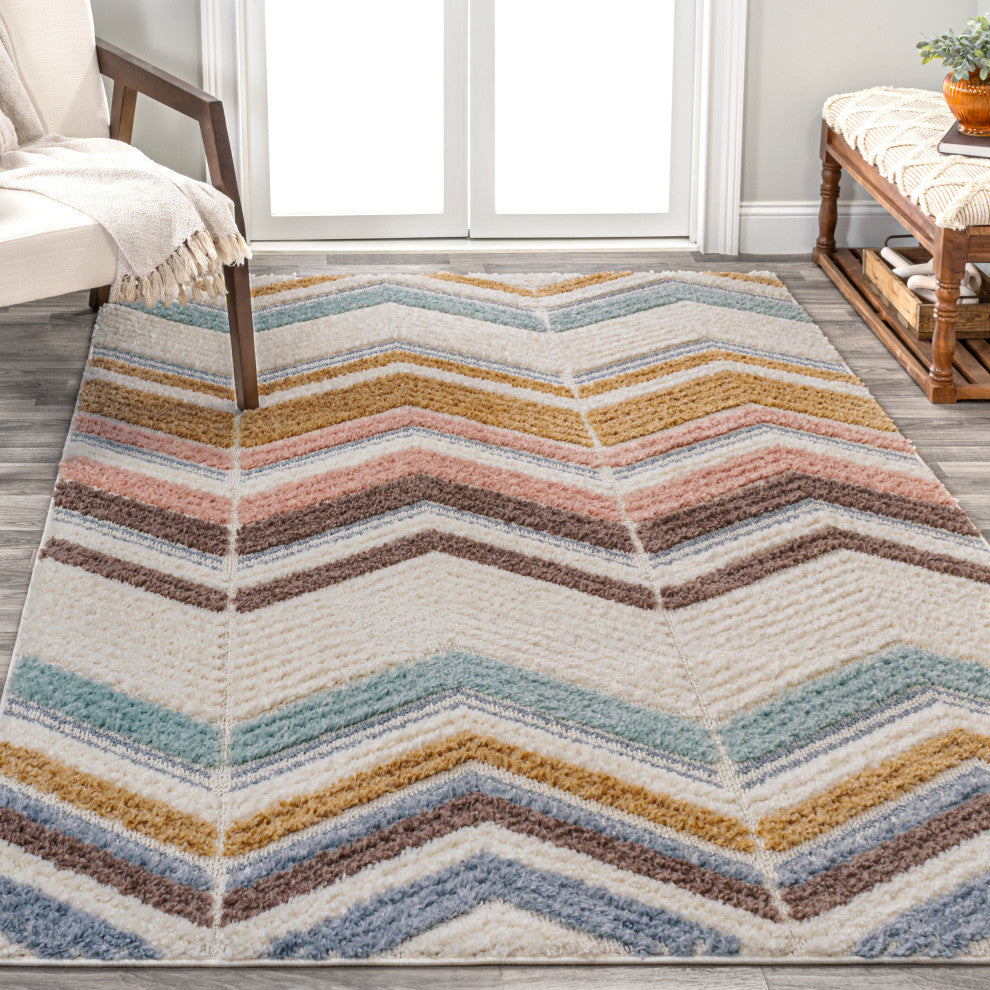 Elin Chevron High-Low Multi/Cream 3'x5' Area Rug