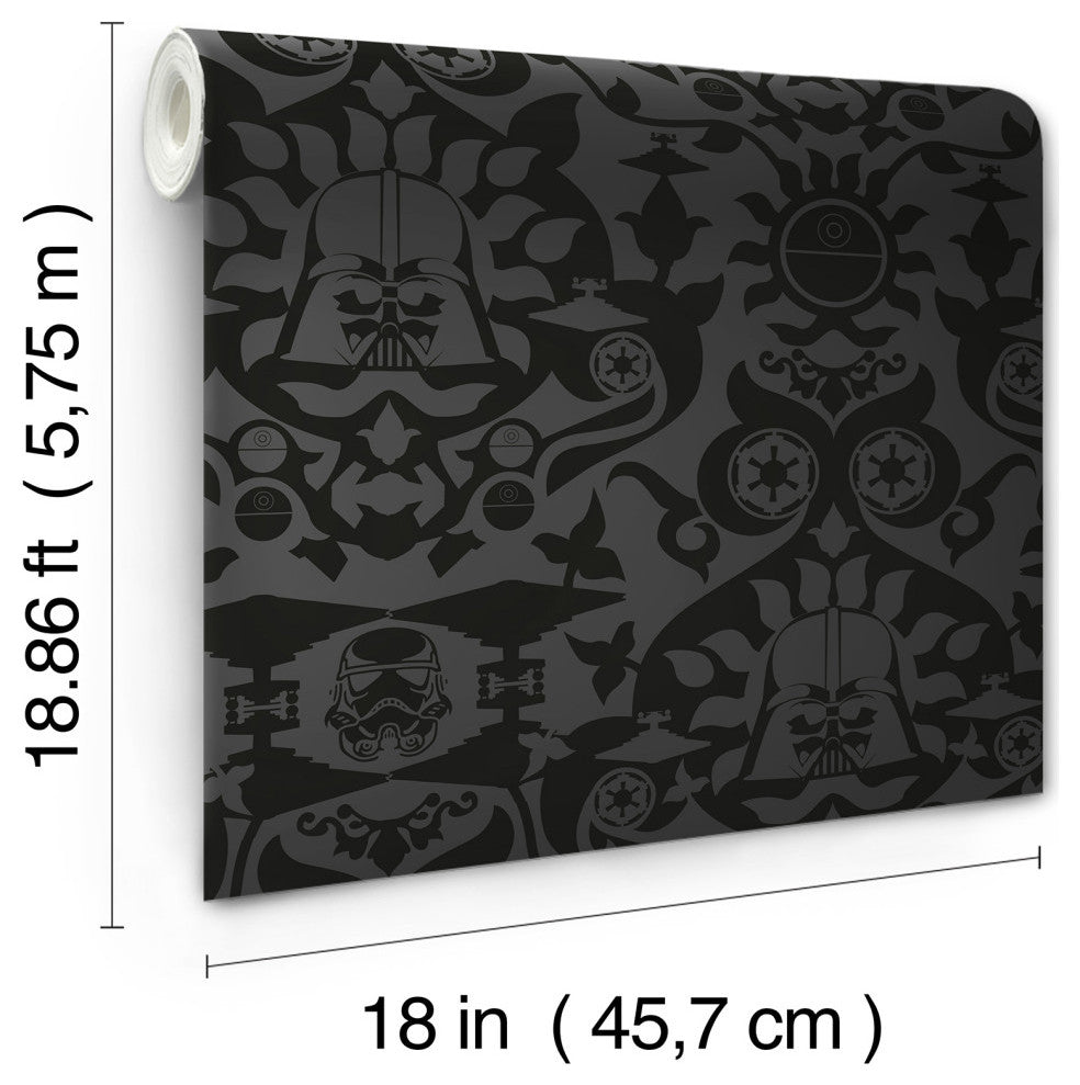 Charcoal Star Wars The Dark Side Damask Peel & Stick Wallpaper