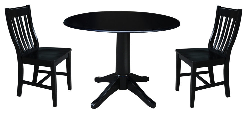 42" Round Top Pedestal Table with 2 Chairs, Black