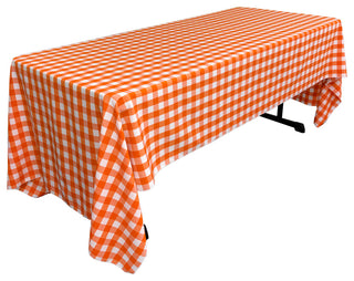Polyester Gingham Checkered 60"x144" Rectangular Tablecloth, White and Orange