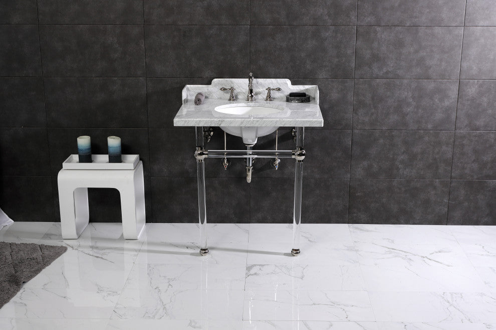 Kingston Brass LMS3030MA6 30" Carrara Marble Console Sink, Acrylic Legs