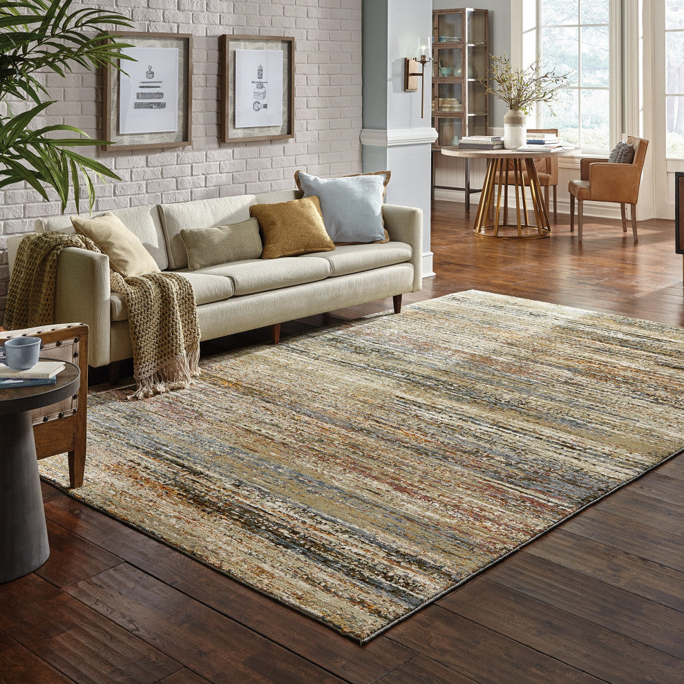 Aegina Soft Stripes Gold/Green Area Rug, 7'10"x10'10"