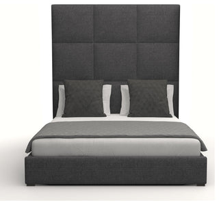 Nativa Interiors Moyra Square Tufted Bed, Charcoal, King, Headboard: High