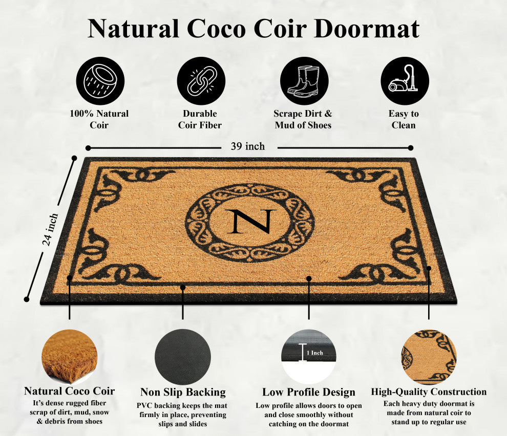 A1HC Hand-Crafted by Artisans Geneva Monogrammed Entry Doormat, 30"x48", N