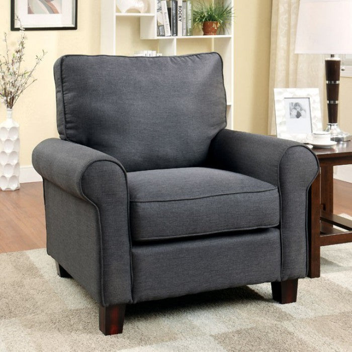 Fabric Wooden Transitional Style Chair, Gray