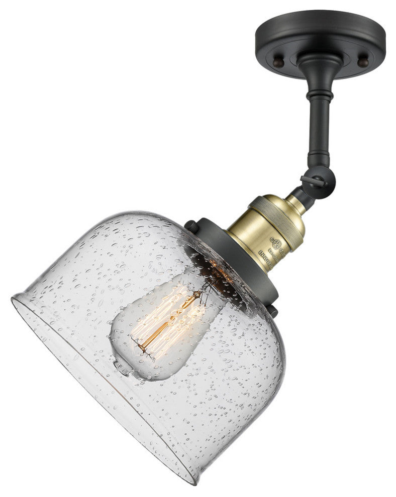 Large Bell 8" Semi-Flush Mount, Black Antique Brass, Glass: Seedy
