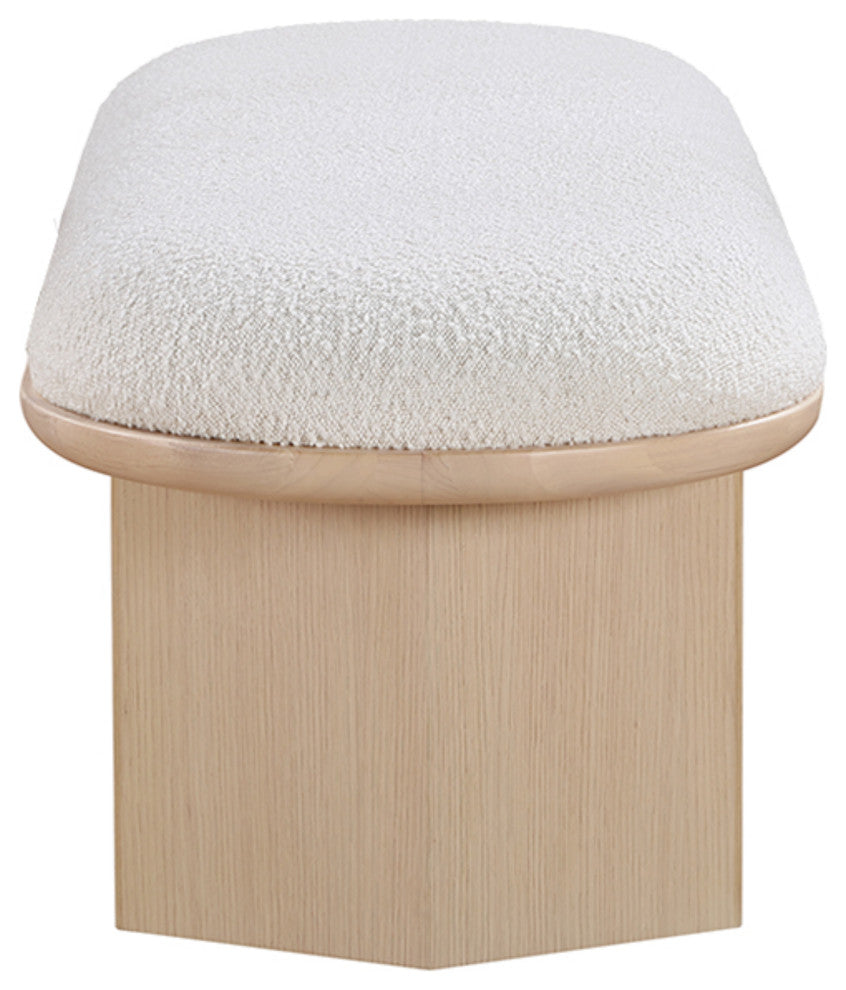 Wilshire Boucle Fabric Upholstered Bench, Cream, Natural Oak Finish