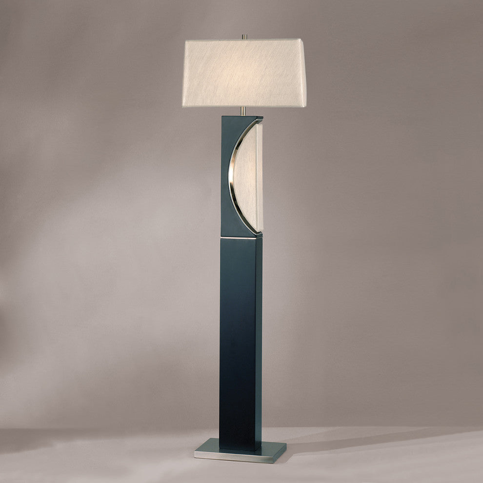 Half Moon Floor Lamp with Nightlight - Charcoal Gray, Etruscan Gold Linen Shade
