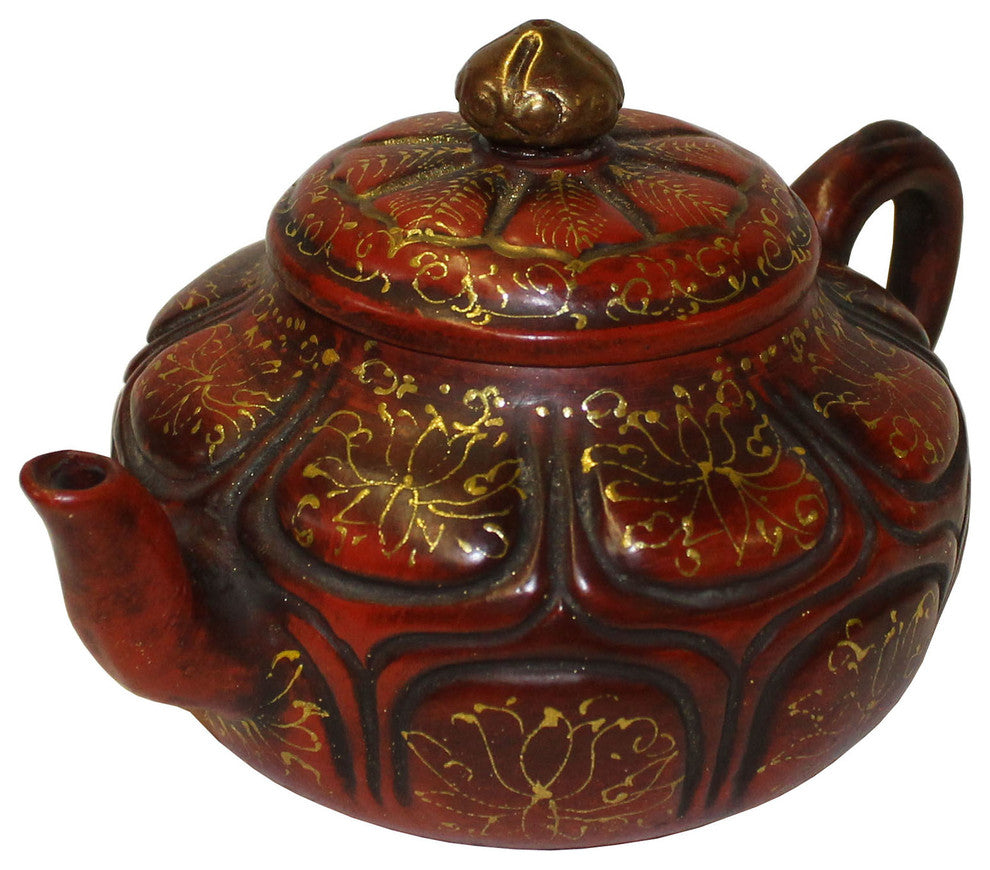 Chinese Zisha Clay Brown Golden Scenery Teapot Display