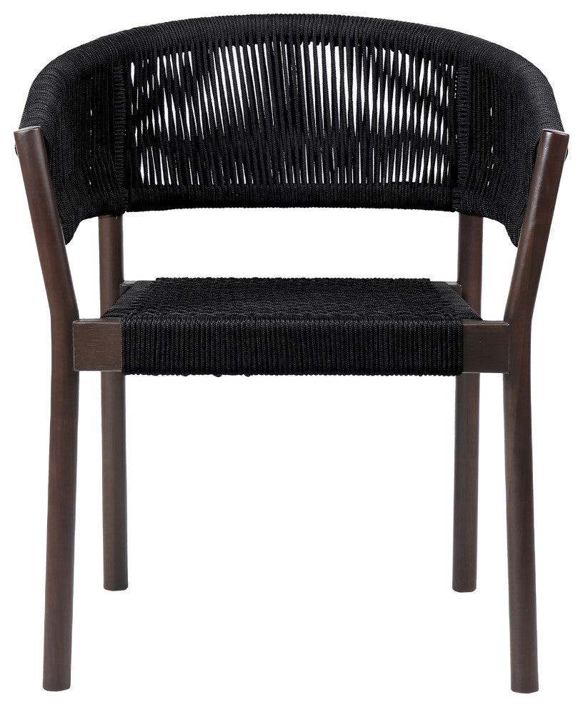 Doris Outdoor Dark Eucalyptus Wood and Black Rope Dining Chair Set of 2