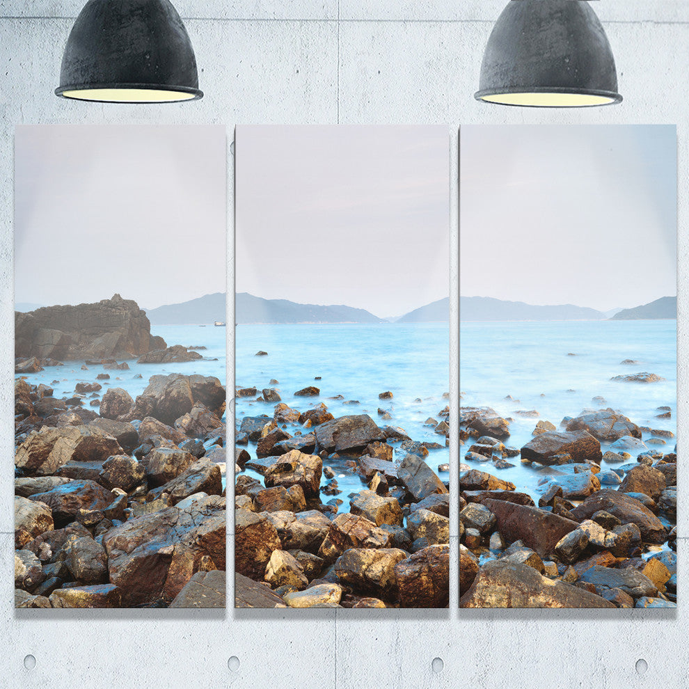 "Stones on Shore of Port Shelter HK" Metal Wall Art, 3 Panels, 36"x28"