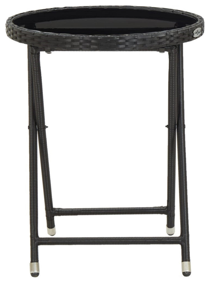 Vidaxl Tea Table Black 23.6" Poly Rattan and Tempered Glass