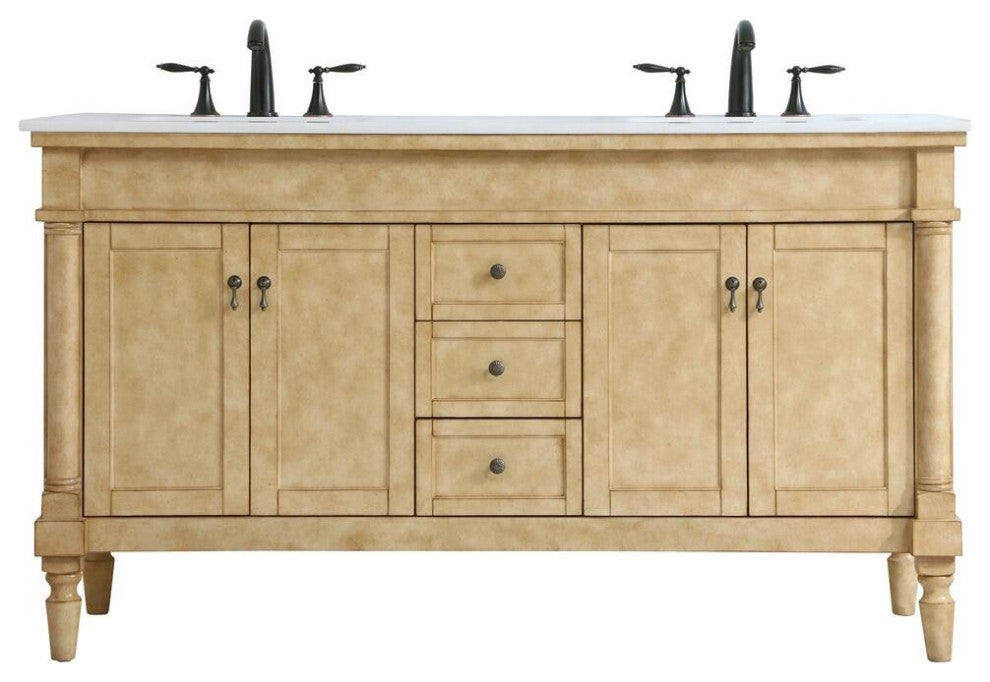60" Double Bathroom Vanity, Antique Beige