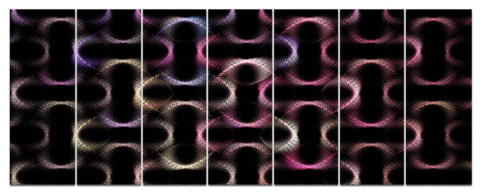 Colorful Unusual Metal Grill, Abstract Canvas Wall Art, 83"x32", 7 Panels