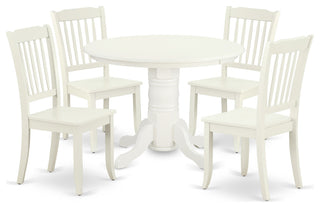 Shda5-Lwh-W 5Pc Round 42 Inch Table And 4 Vertical Slatted Chairs