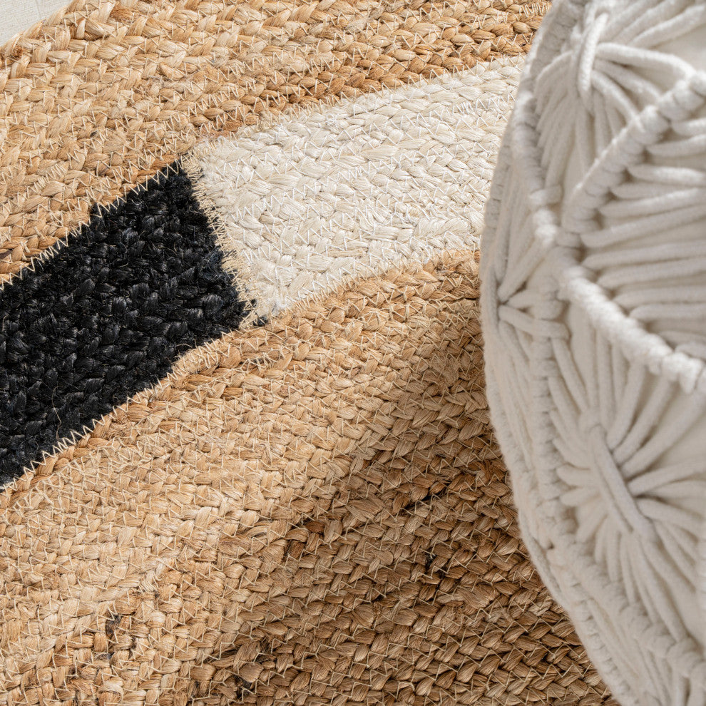 Porto Geometric Jute Circle Round Area Rug, 4' Round