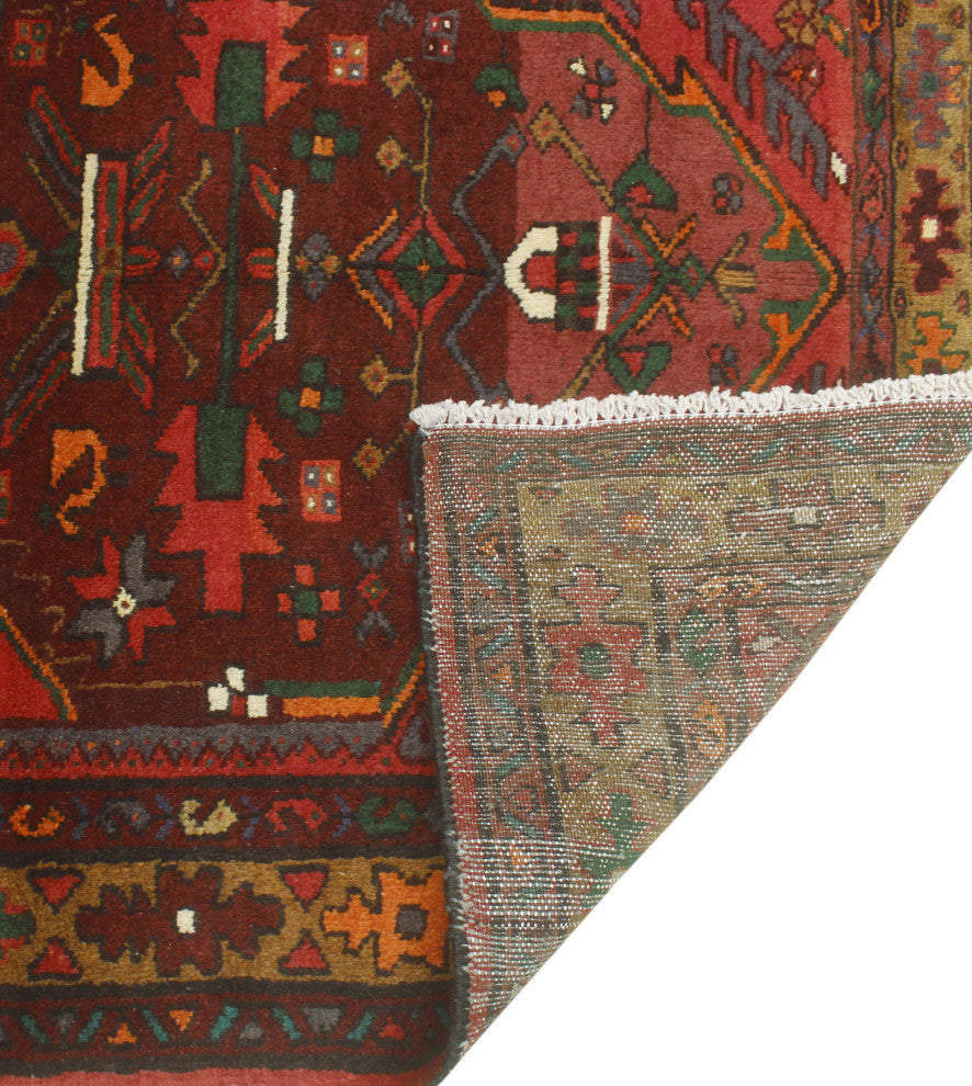 Fine Vintage Distressed Silas Burgundy/Gold Runner, 3'7x10'2