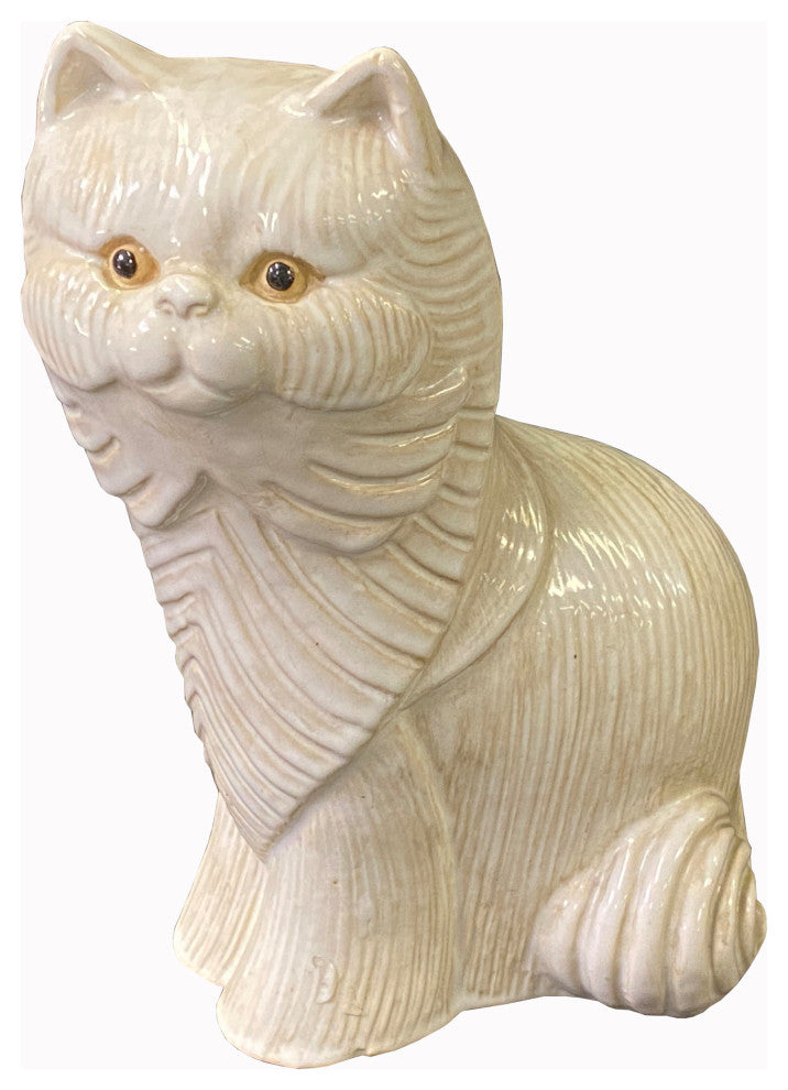 Distressed Off White Color Glaze Ceramic Cat Deco Figure, Hws2166