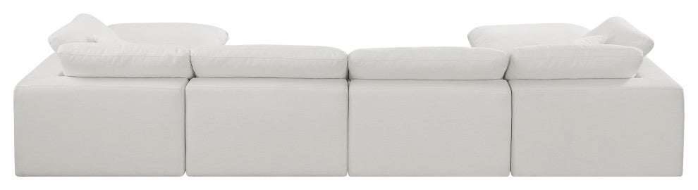 Comfy Upholstered U-Shaped Modular Sectional, Cream, 6-Piece: 2 Armless Chair, 2 Corner Chair, 2 Ottoman, Linen Textured Fabric